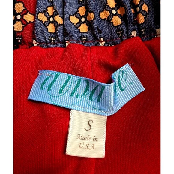 Red Blue Boho Elastic Waist Skirt S 100% Polyester Made In USA - Picture 8 of 13